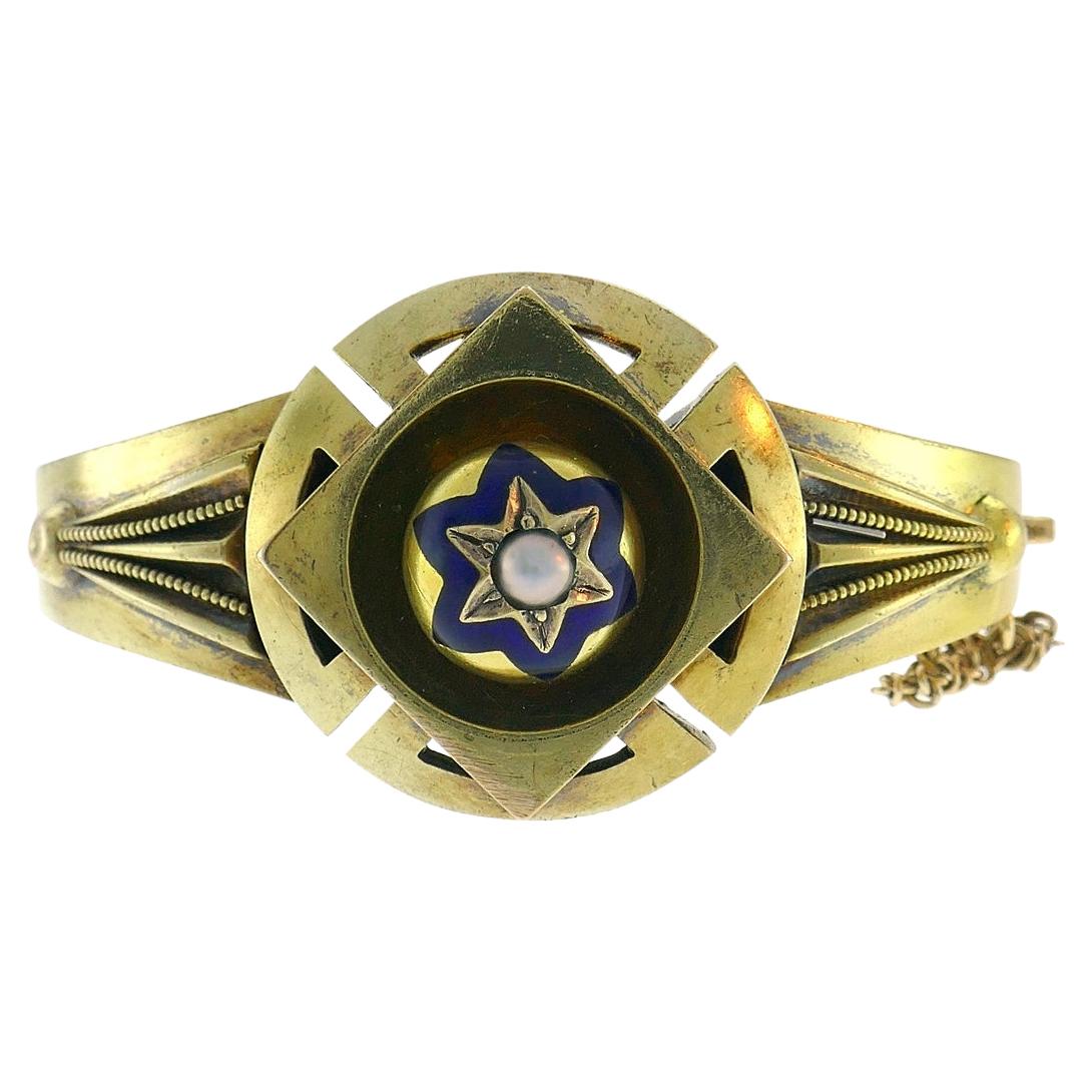 Bracelet jonc de de deuil victorien en or jaune 14 carats - Bijoux de succession anciens