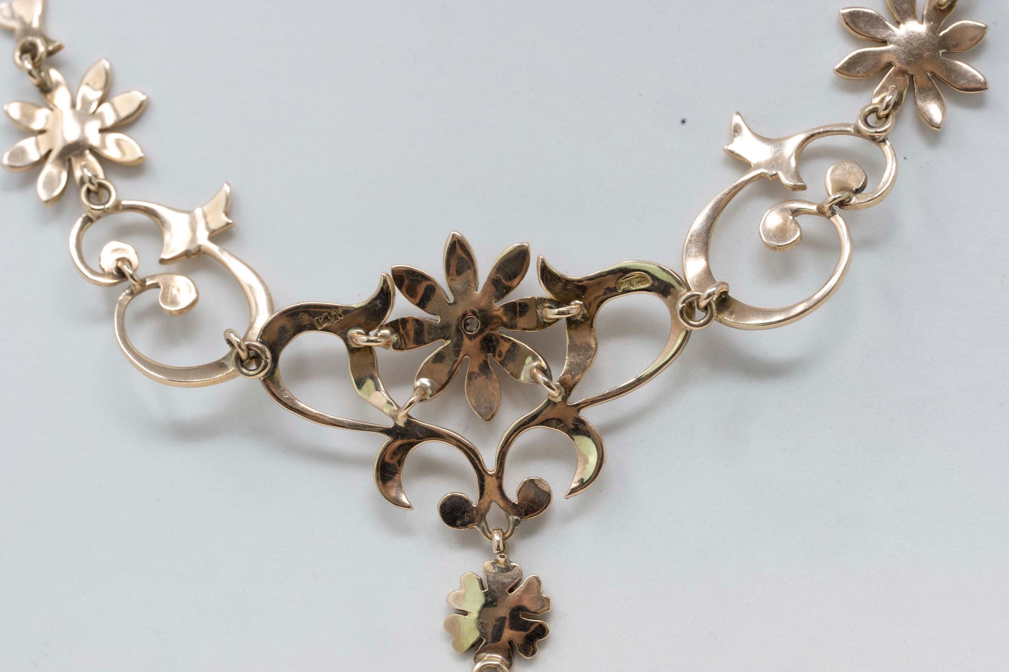 Victorian 14k Yellow Gold Necklace with Diamond & Seed Pearls 2
