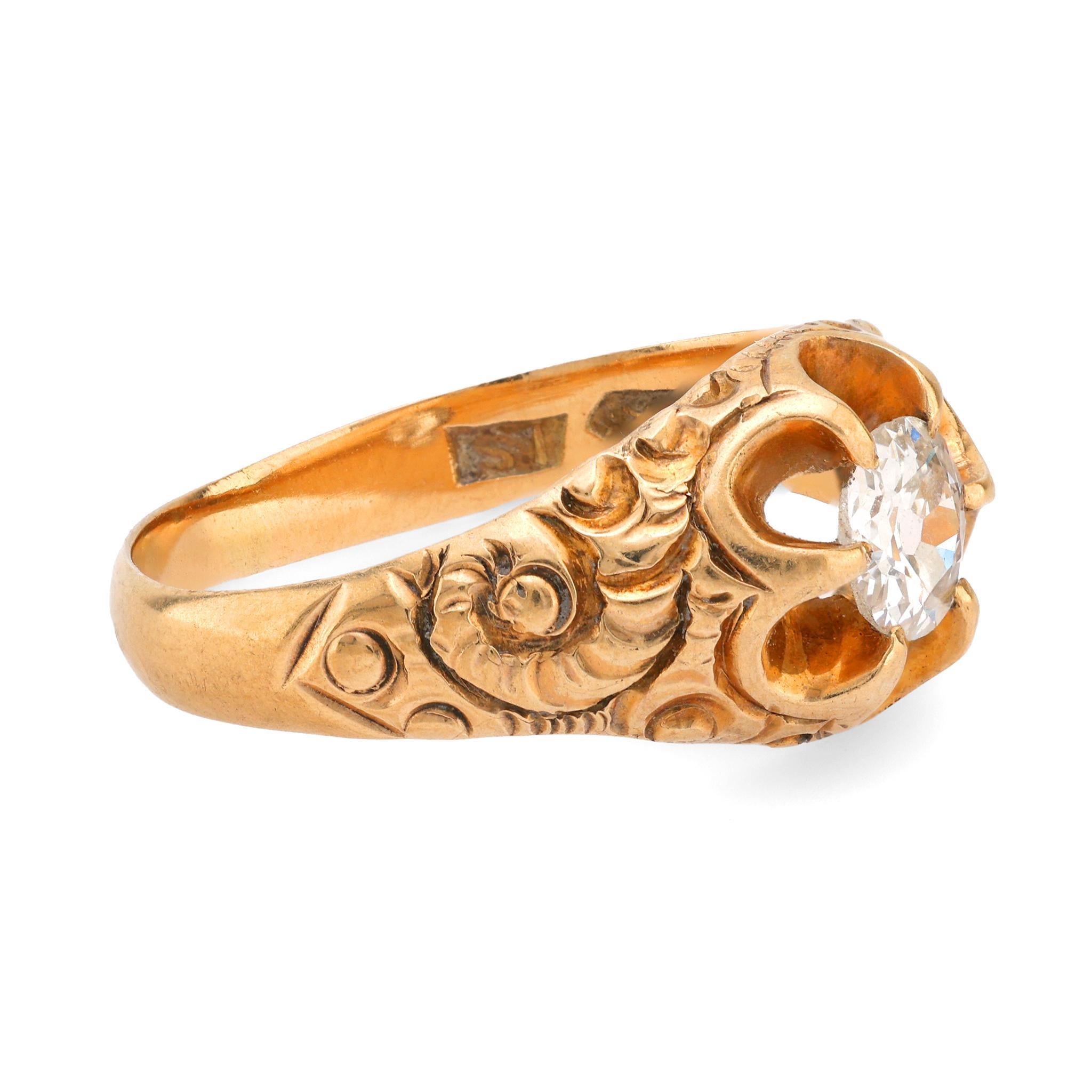 Viktorianischer Diamantring aus 14k Gelbgold mit altem Schliff (Alteuropäischer Schliff)