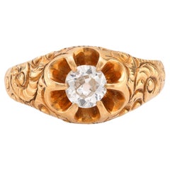 Viktorianischer Diamantring aus 14k Gelbgold mit altem Schliff