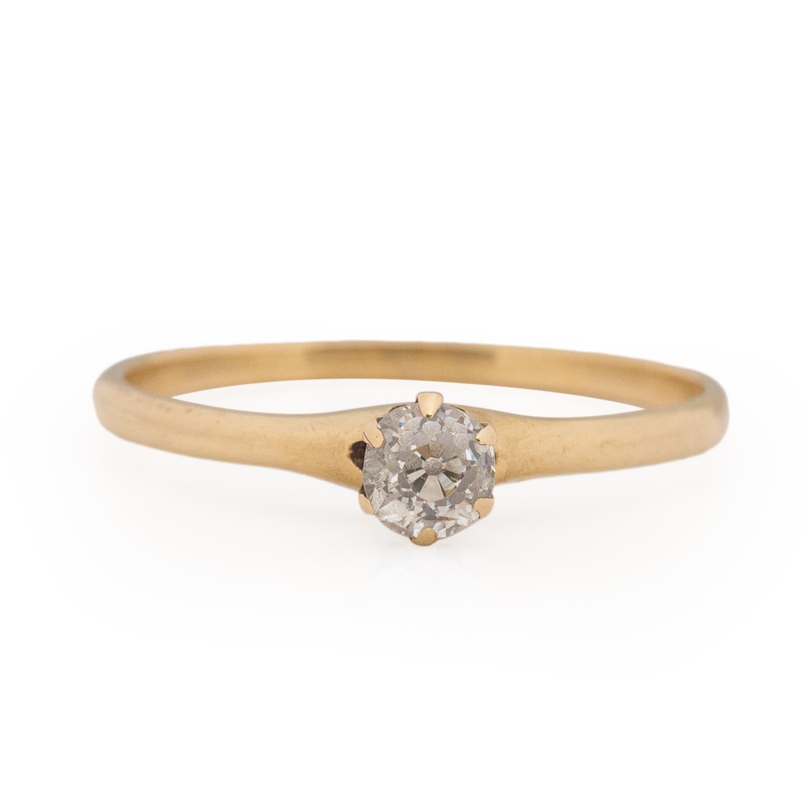 This classic beauty is a true timeless piece. Strait from the Victorian era this 14K yellow gold six prong solitaire is in outstanding condition with alot of life left to give. This beauty has a simple elegance that is versatile. The clean design
