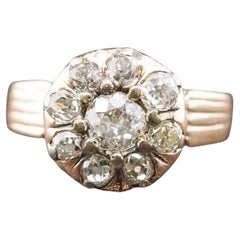 Anillo Victoriano de Oro Amarillo de 14 K con Racimo de Diamantes de Mina Antigua