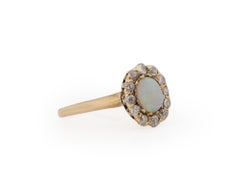 Victorian 14K Yellow Gold Opal Cabochon, with Rose Cut Diamond Halo Fashion Ring