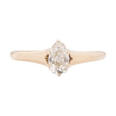 Victorian 14K Yellow Gold Pear GIA Diamond Solitaire Vintage Engagement Ring