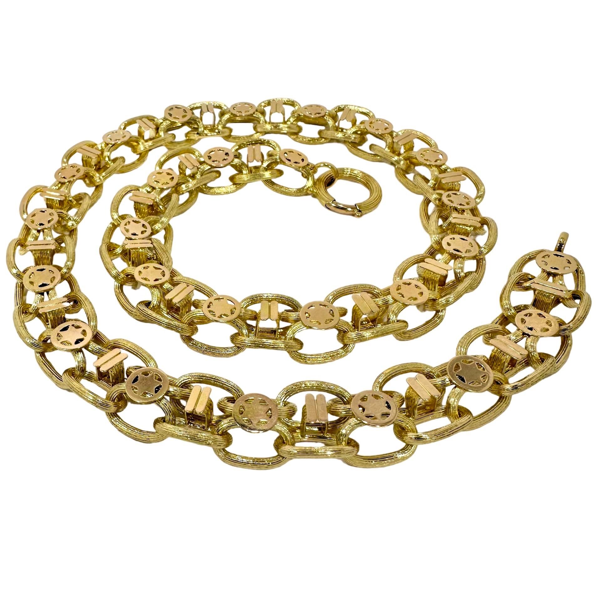Late Victorian Victorian 14K Yellow Gold Reversible Necklace - 22 Inches Long X 5/8  Inch Wide