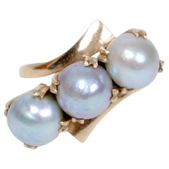 Victorian 14k Yellow Gold Ring Set With 3-12mm Lavender Hued Pearls