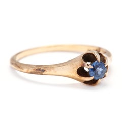 Victorian 14k Yellow Gold & Sapphire Solitaire Ring, September Birthstone Band