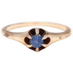 Victorian 14k Yellow Gold 
Sapphire Solitaire Ring, September Birthstone Band