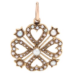 Victorian 14 Karat Yellow Gold and Seed Pearl Heart Charm / Pendant