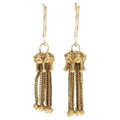Victorian 14K Yellow Gold Textured Tassle Earrings