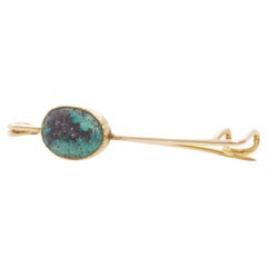 Retro Victorian 14K Yellow Gold Turquoise Scarab Safety Pin Brooch