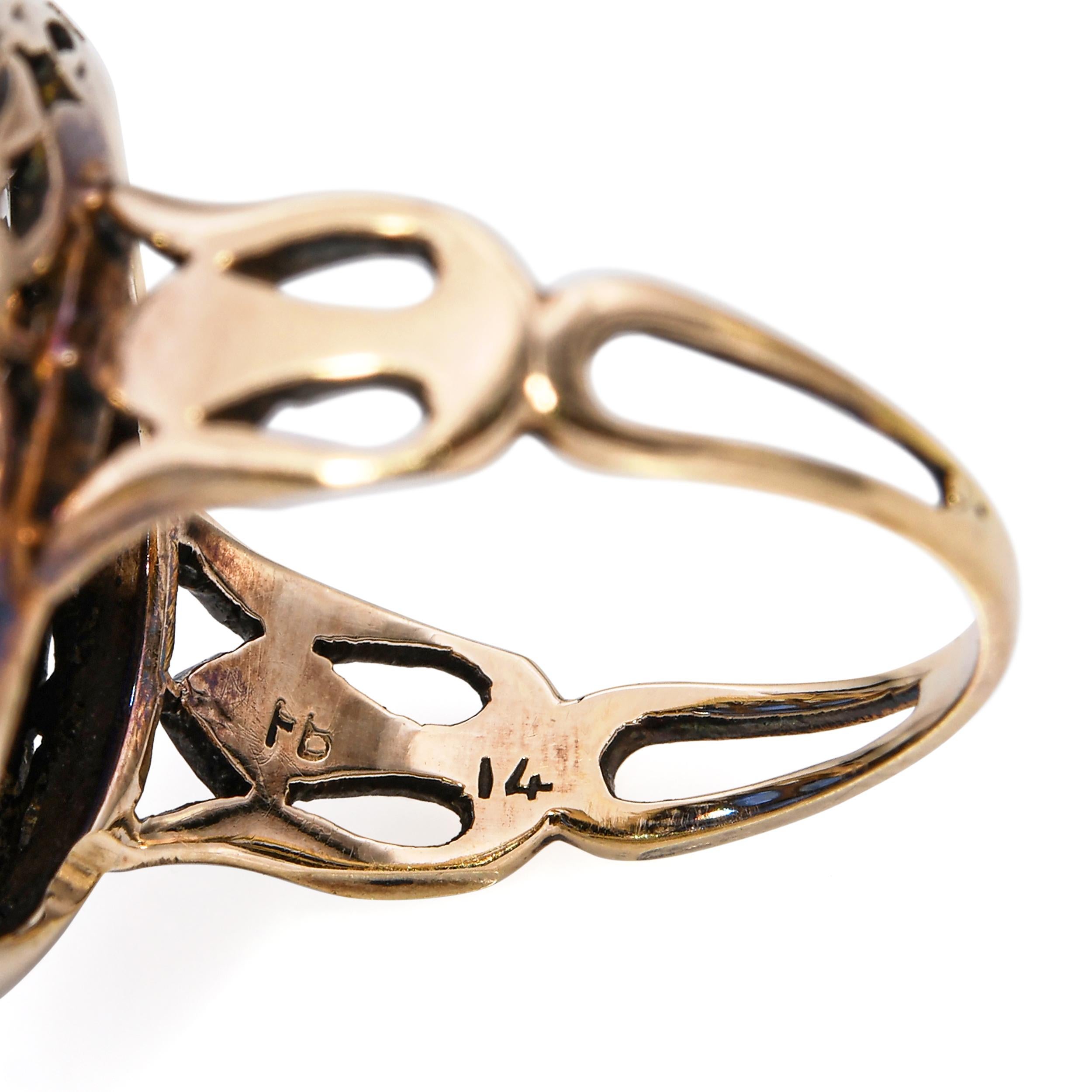 Viktorianischer 14k Gelbgold Ungeheizter Burma Saphir und Diamantring im Rosenschliff GIA im Zustand „Gut“ im Angebot in New York, NY