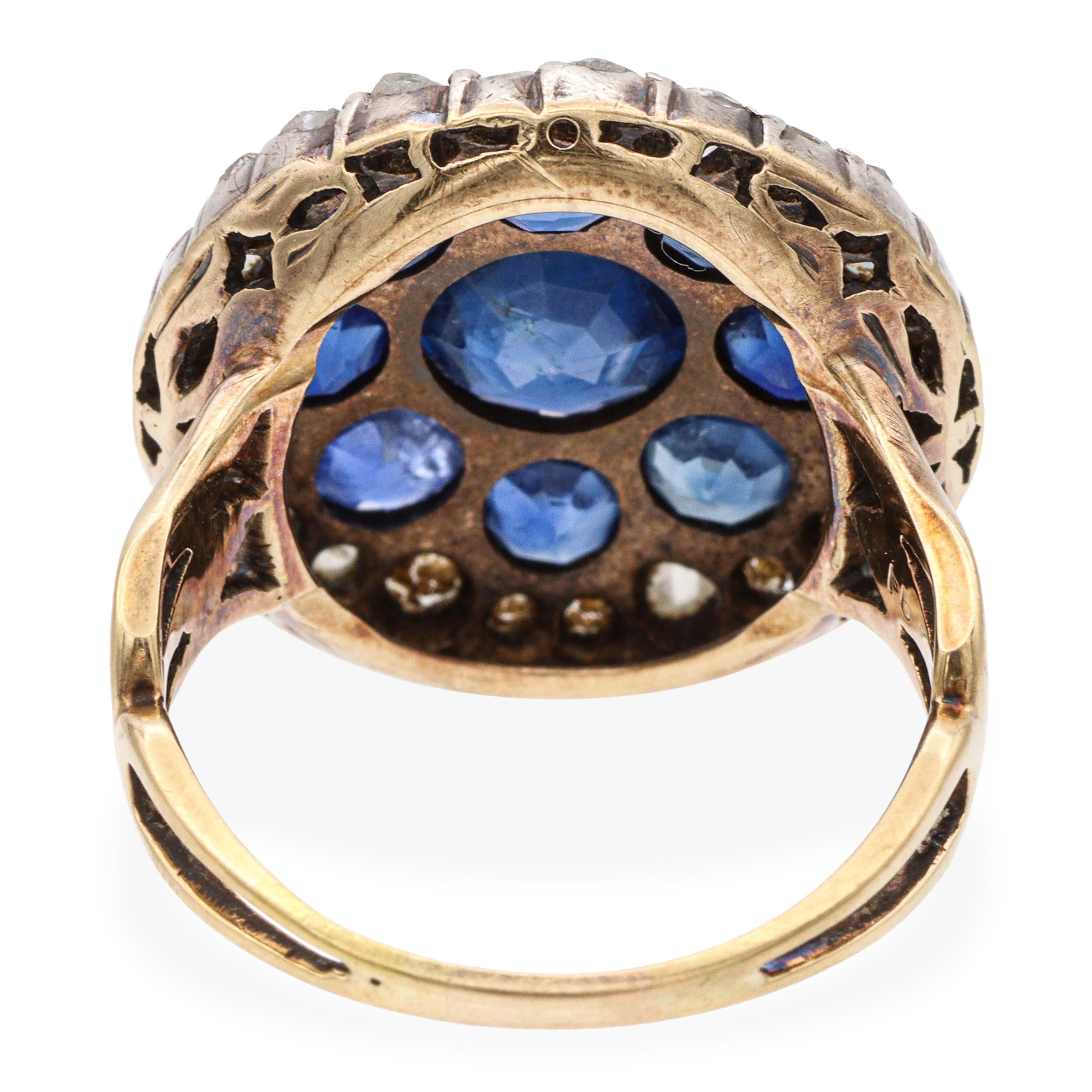 Bague victorienne en or jaune 14k saphir de Birmanie non chauffé et diamant taille rose GIA Pour femmes en vente