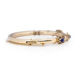 Victorian 14K Yellow Gold Vintage Hinge Bracelet w/ Rope Design & Lapis Cabochon