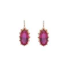 Victorian 14K Yellow Gold Vintage Soviet Russia Marked Red Glass Drop Earrings