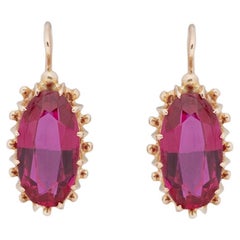Boucles d'oreilles pendantes victoriennes en or jaune 14 carats avec verre rouge marqué de Russie soviétique