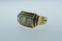 Victorian 14k Yellow & White Gold & Three Stone Old European Cut Diamond Ring