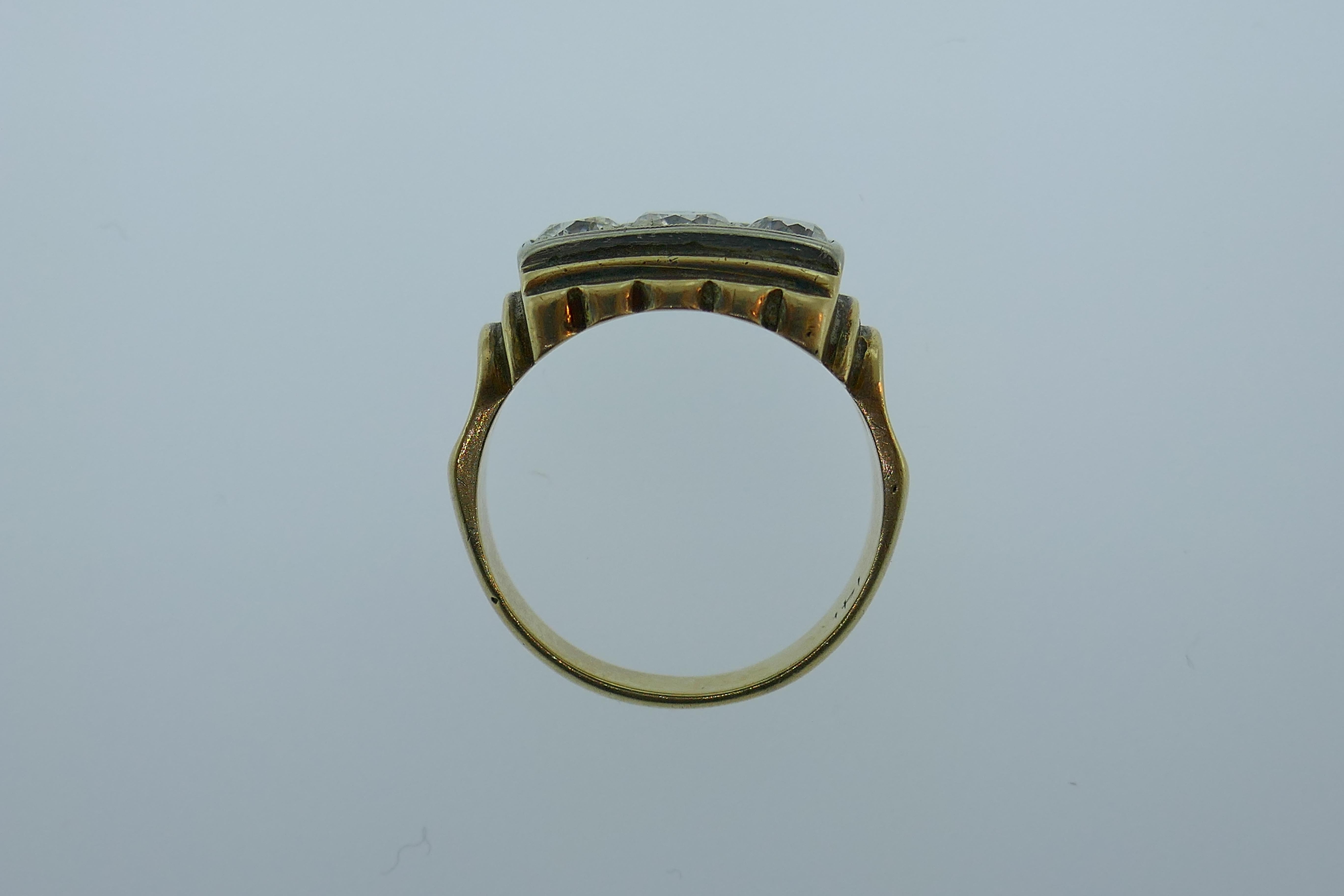 Women's or Men's Victorian 14k Yellow & White Gold & Three Stone Old European Cut Diamond Ring
