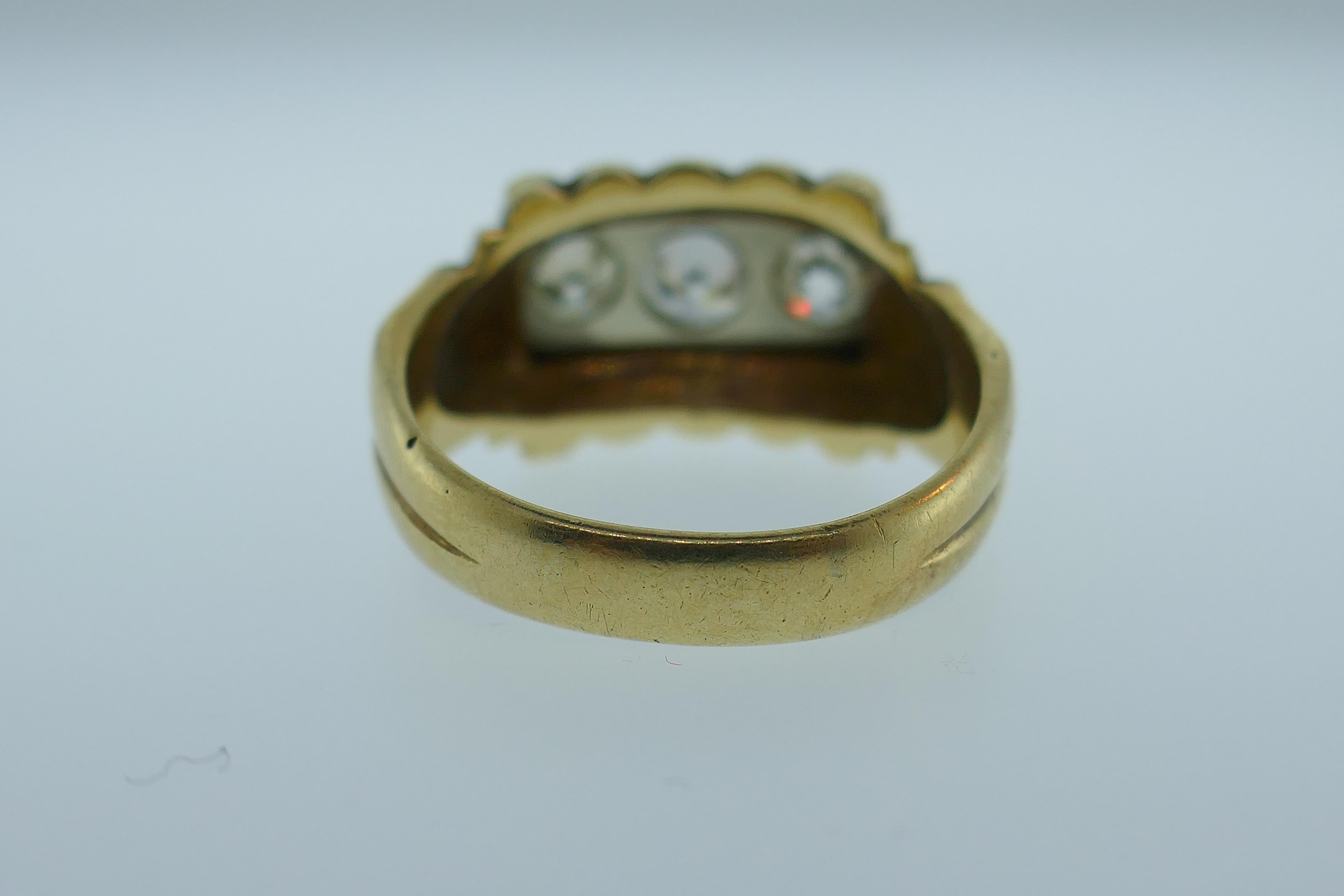 Victorian 14k Yellow & White Gold & Three Stone Old European Cut Diamond Ring 1
