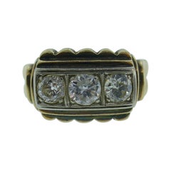 Victorian 14k Yellow & White Gold & Three Stone Old European Cut Diamond Ring