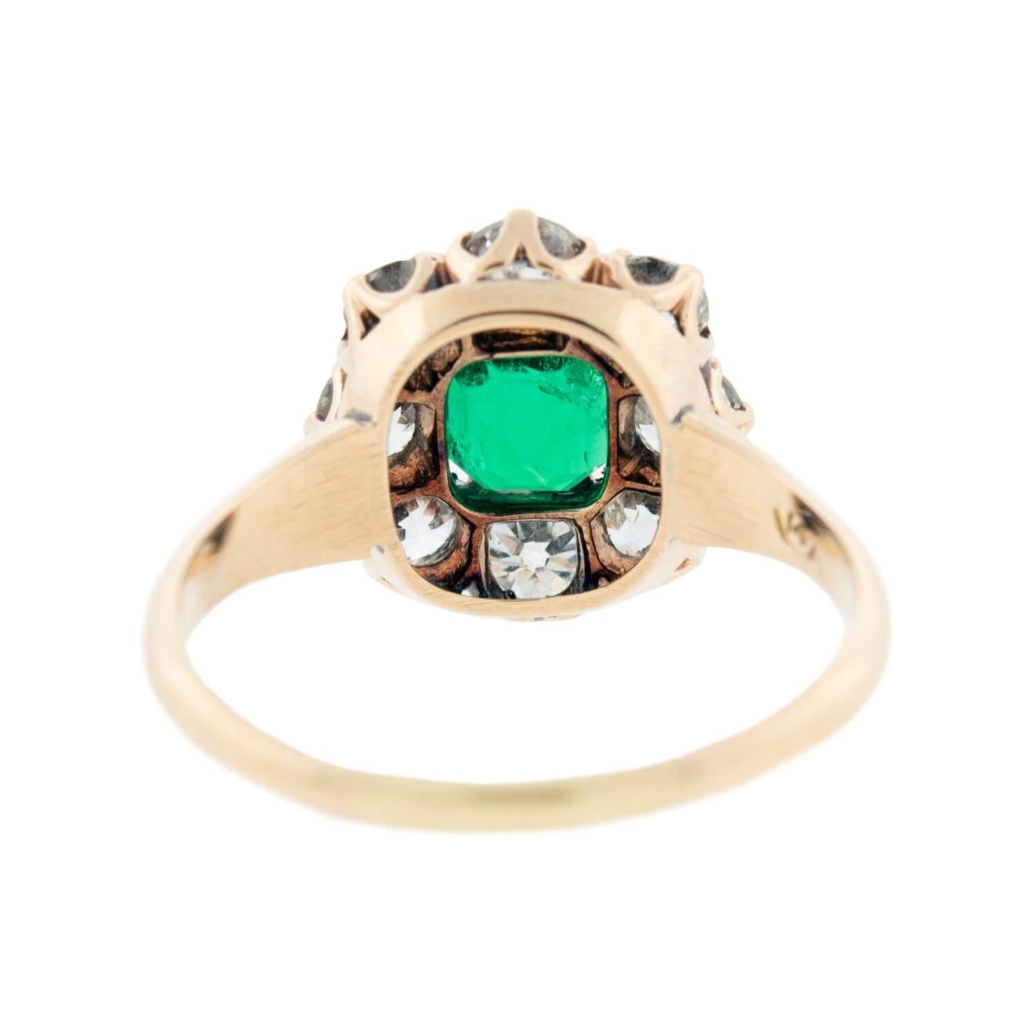 Victorian 14kt Emerald & Diamond Cluster Ring In Good Condition In Narberth, PA