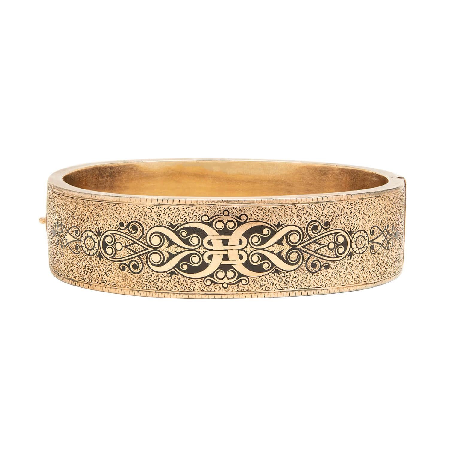 Viktorianisches 14kt Gold Armreif-Emaille-Tablett-Set „Wedding-Armband“ Set für Damen oder Herren im Angebot