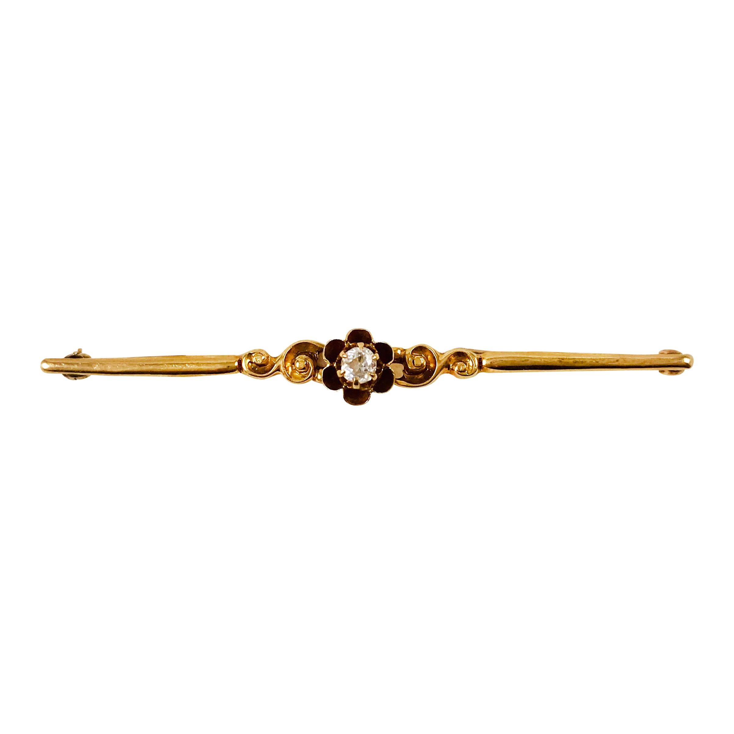 Victorian 14kt Gold Rose-tone Diamond Brooch, Circa 1880s, 0.08ct