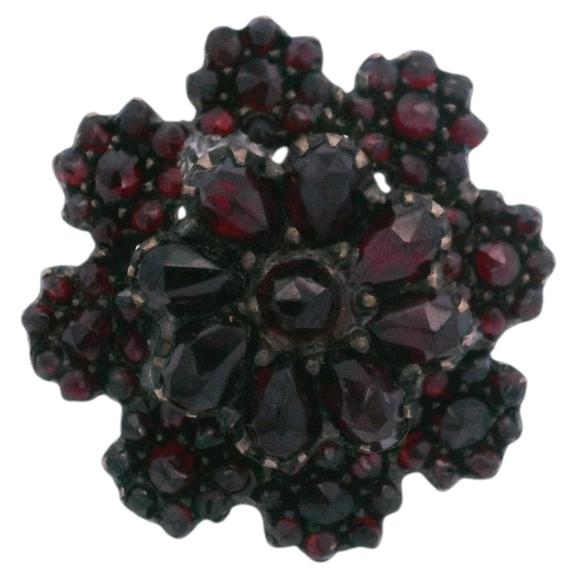Victorian 14kt Gold & Silver Ring with Bohemian Garnets