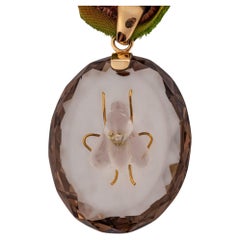 Victorian 14kt Gold Smokey Quartz Fly Pendant c. 1870