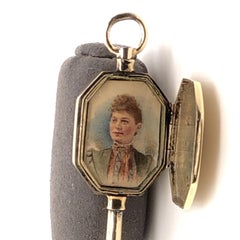 Victorian 14 Karat Hand Engraved Locket Portrait Miniature Watch Key