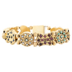 Victorian 14kt Multi-Gemstone Slide Compliation Bracelet