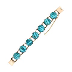 Bracelet victorien à maillons en forme de dôme en turquoise Pav de 14 carats