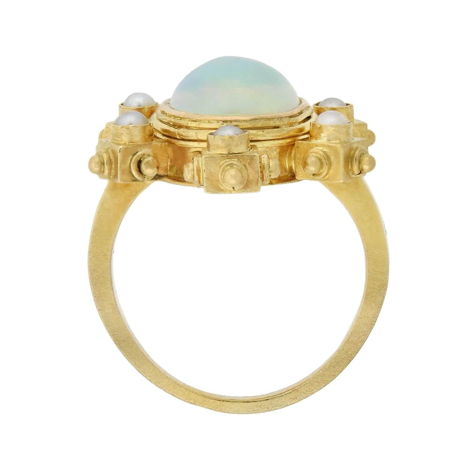 Cabochon Victorian 14kt Pearl and Opal Ring