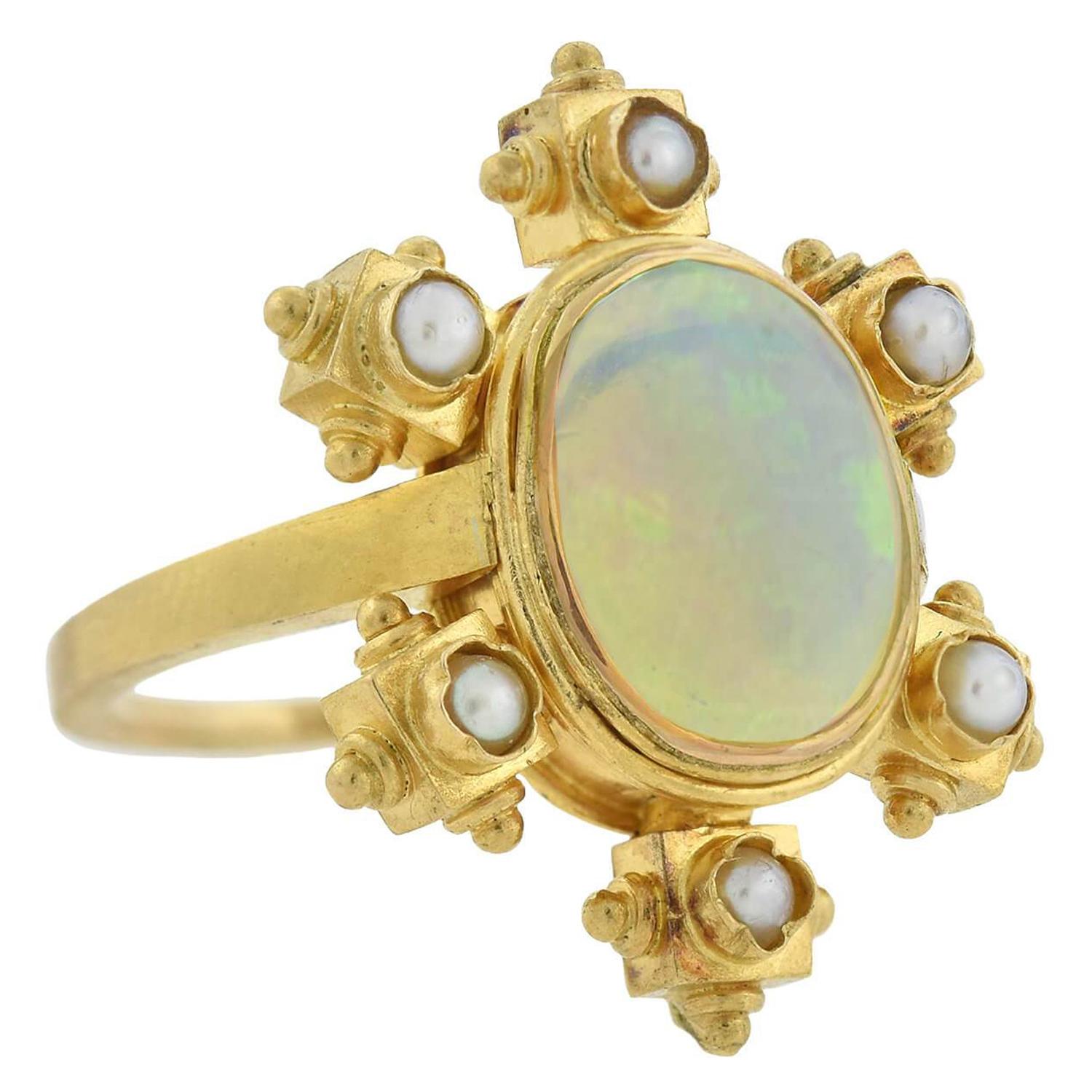 Victorian 14kt Pearl and Opal Ring