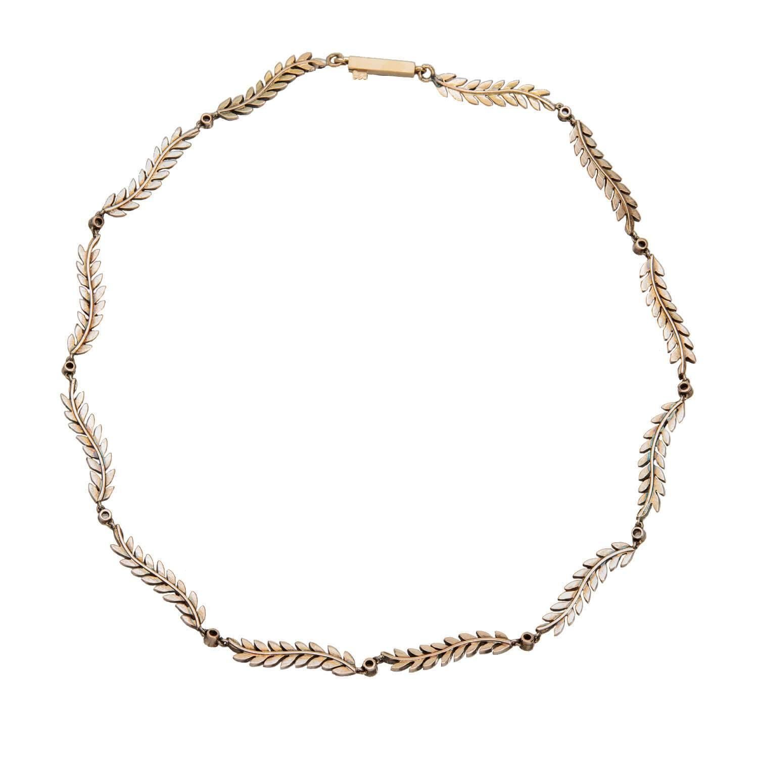 Viktorianische 14kt/Sterling Diamant Blattförmige Halskette mit Smaragd Diamant Rubin Verschluss im Zustand „Gut“ im Angebot in Narberth, PA