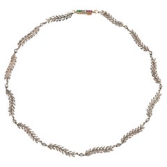 Viktorianische 14kt/Sterling Diamant Blattförmige Halskette mit Smaragd Diamant Rubin Verschluss