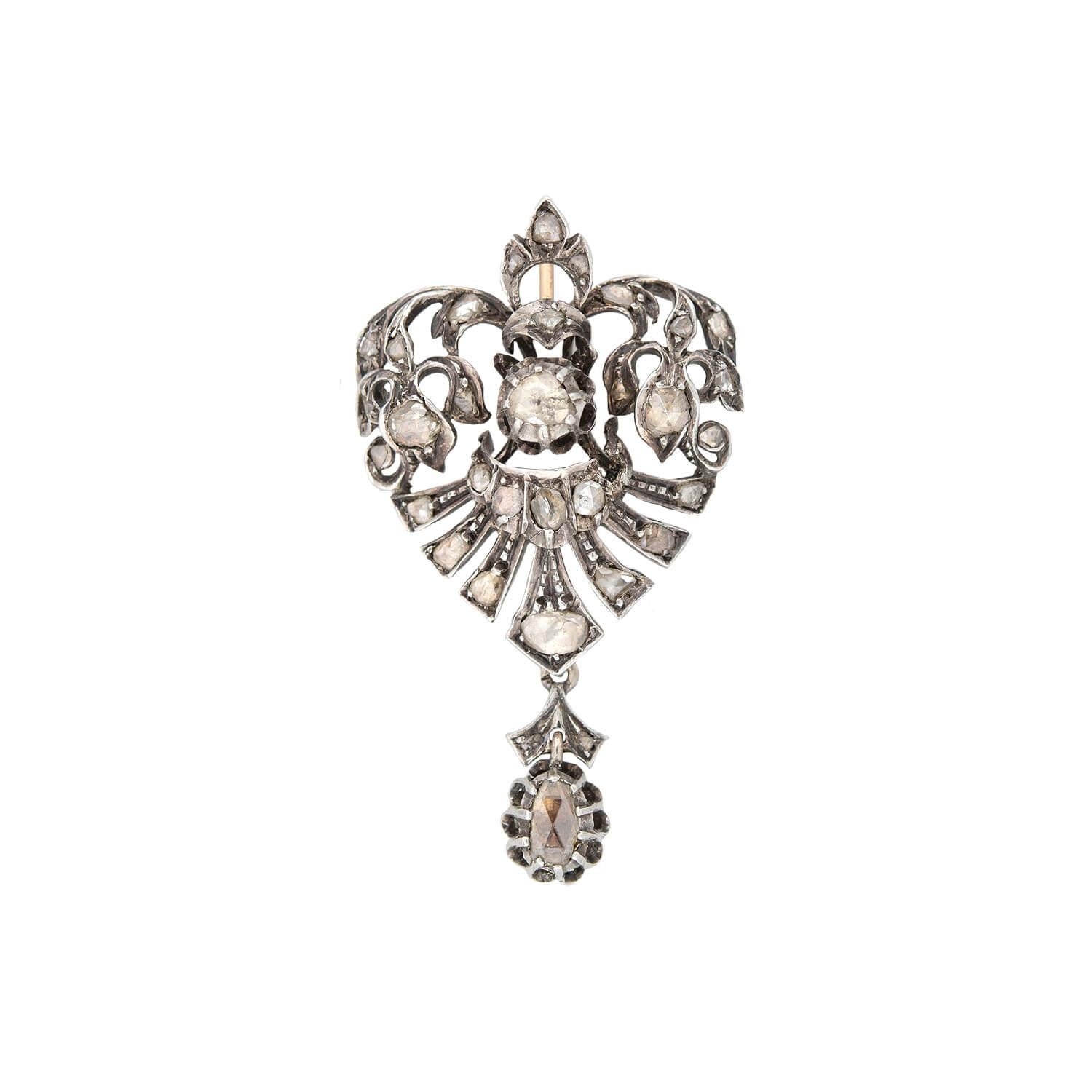 Women's Victorian 14kt/Sterling Rose Cut Diamond Heart Pendant 1ctw For Sale