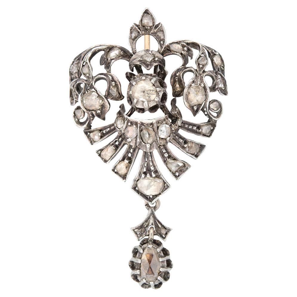 Victorian 14kt/Sterling Rose Cut Diamond Heart Pendant 1ctw For Sale