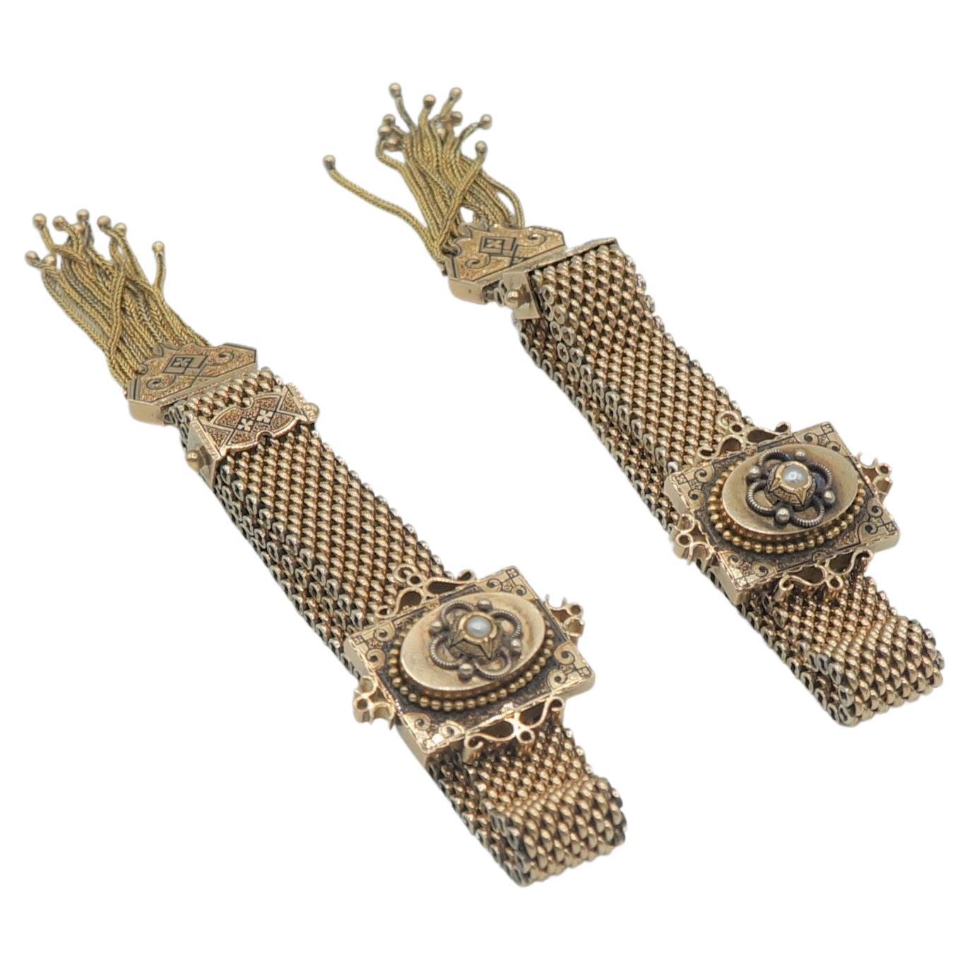 Victorian 14 Karat Taille D' Epargne Slider Wedding Bracelets For Sale