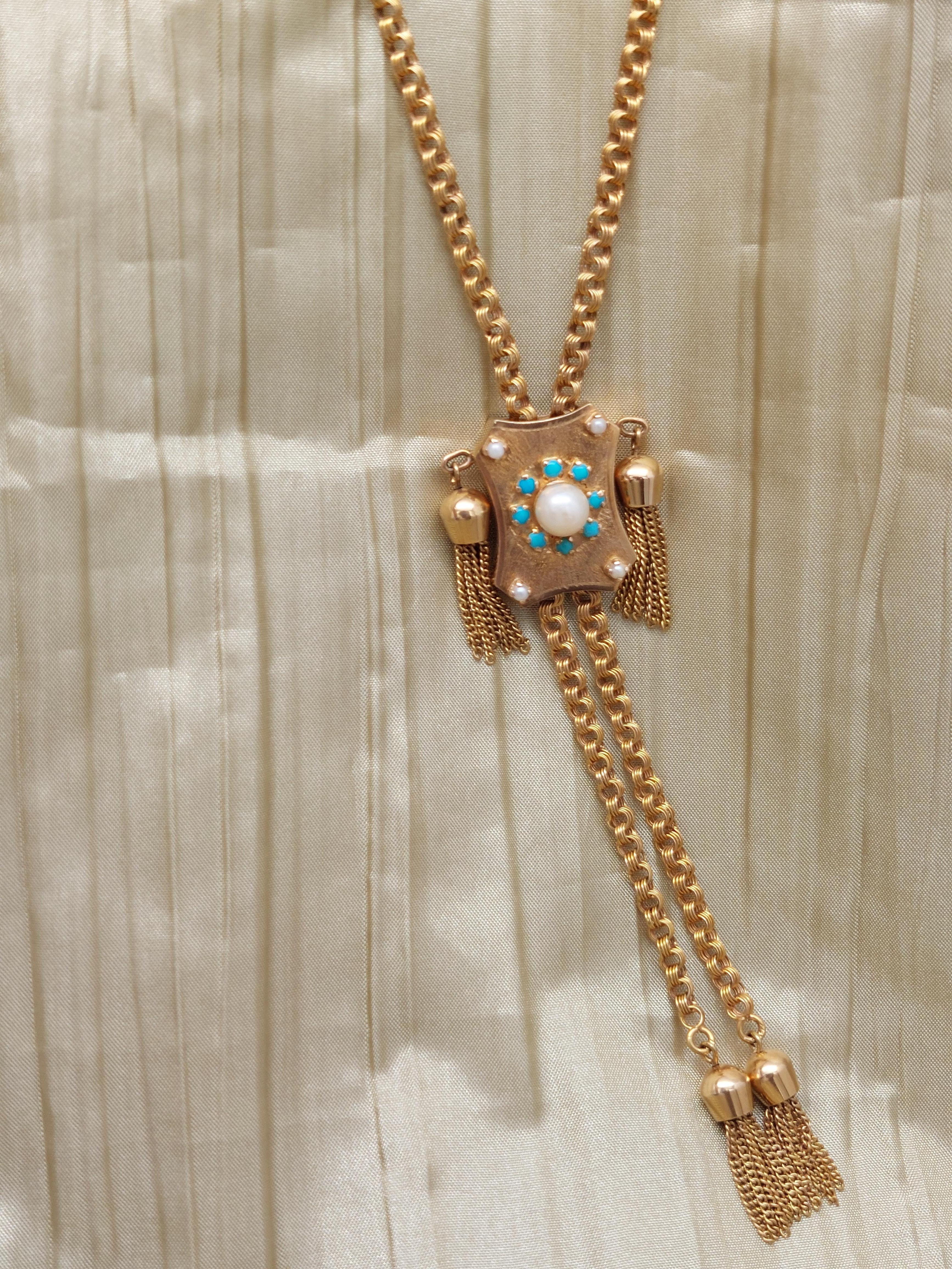Collar Victoriano de 14KT con Cadena de Borlas de 32