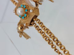 Victorian 14KT Tasseled 32" Chain Necklace with Turquoise and Pearl