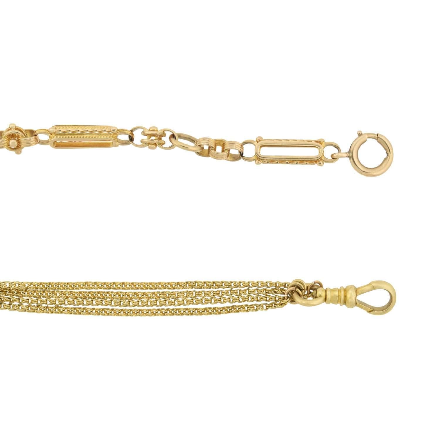 Victorien Chaîne collier de montre victorienne en or 14 carats avec extension en 18 carats en vente