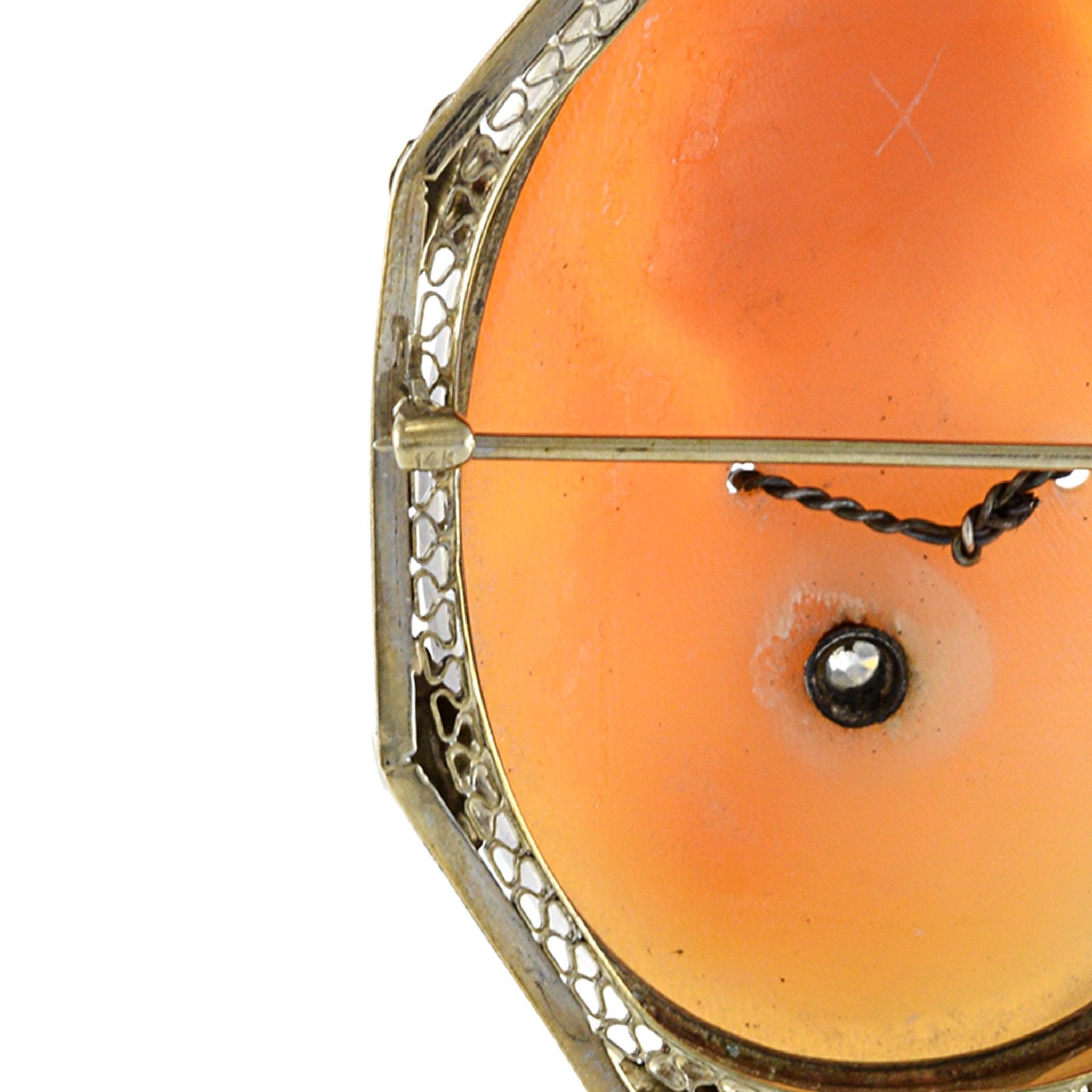 Victorian 14KT Yellow Gold Diamond Portrait Cameo Pin In Excellent Condition For Sale In New York, NY