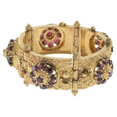 Antique Victorian 14KT Yellow Gold Garnet Bracelet