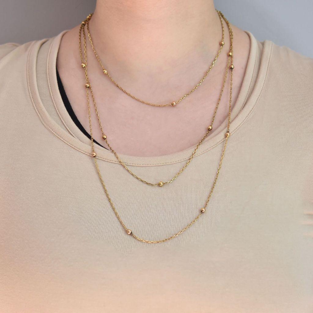 Women's Victorian 14kt Yellow Gold Long Chain Necklace with Spheres
