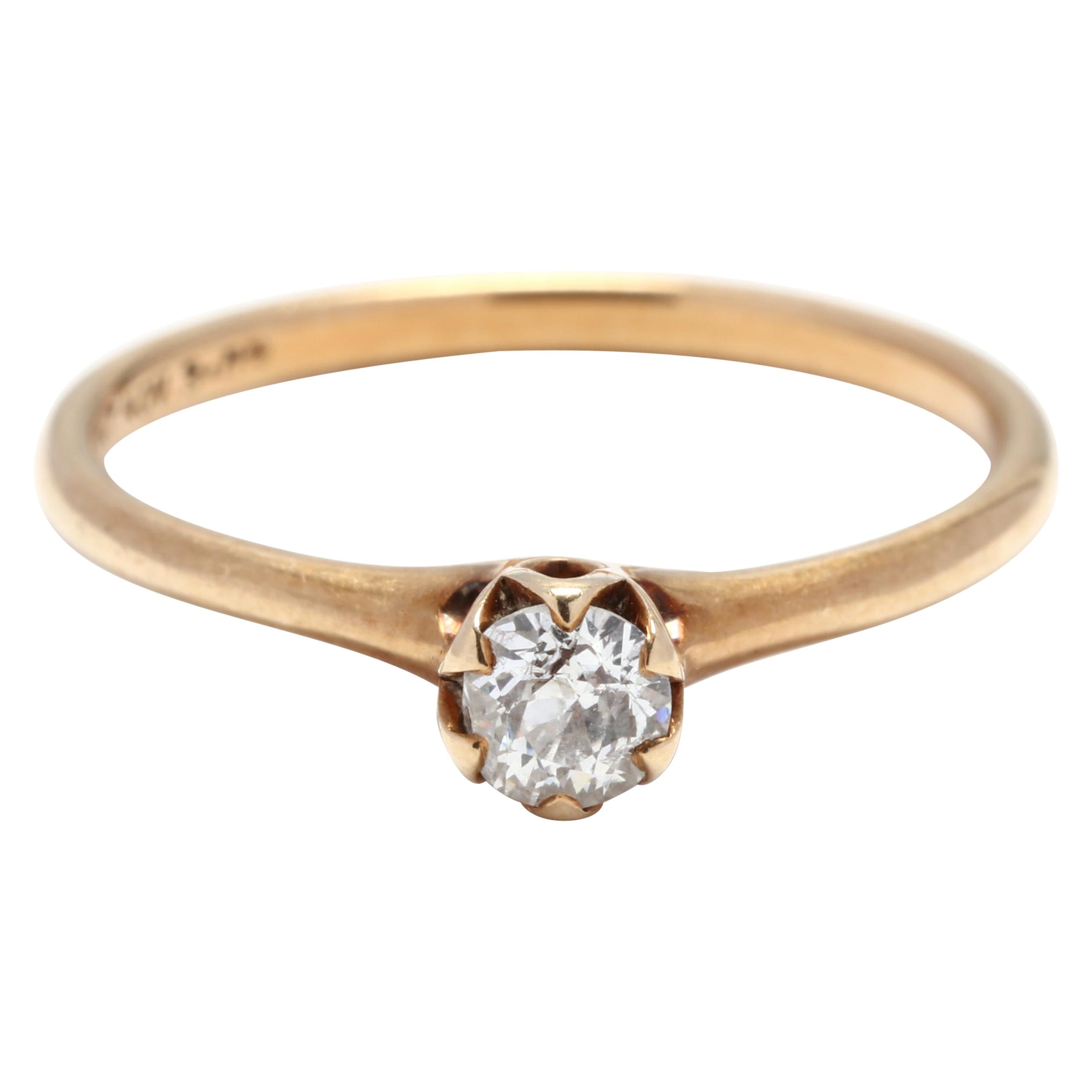Victorian 14 Karat Yellow Gold Old European Cut Diamond Engagement Ring