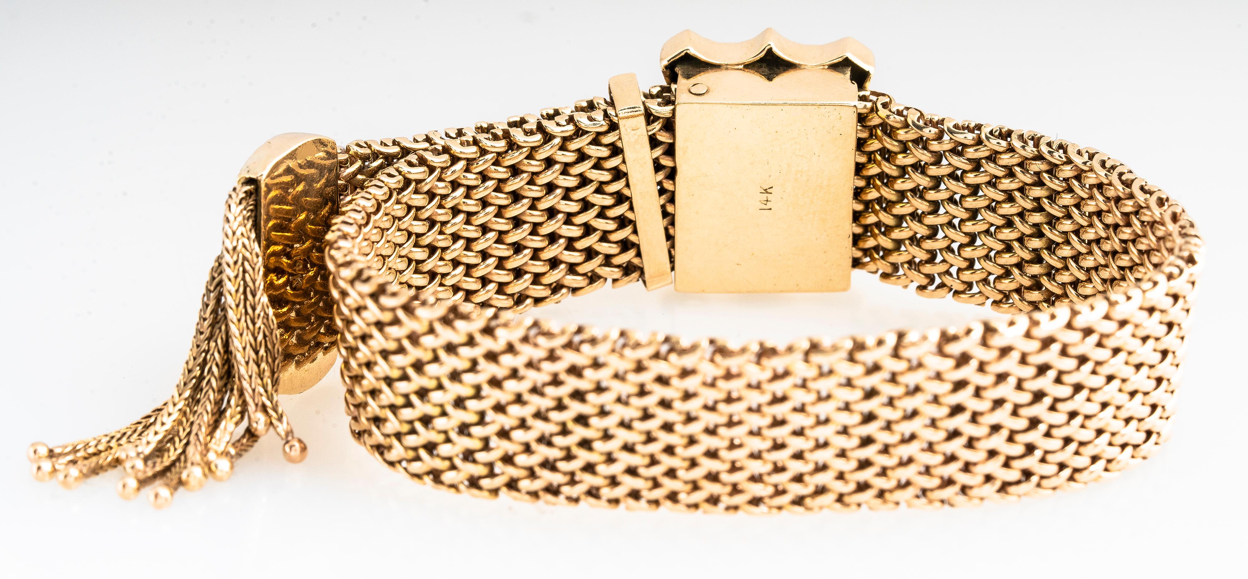Women's or Men's Victorian 14 Karat Yellow Gold and Black Enamel Tassel Bracelet For Sale