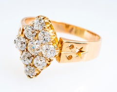 Victorian 14 Karat Yellow Gold European Cut Diamond Marquise Shaped Ring
