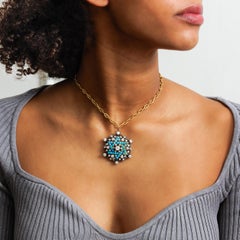 Victorian 15-18k Yellow Gold, Silver, Diamond & Persian Turquoise Star of David