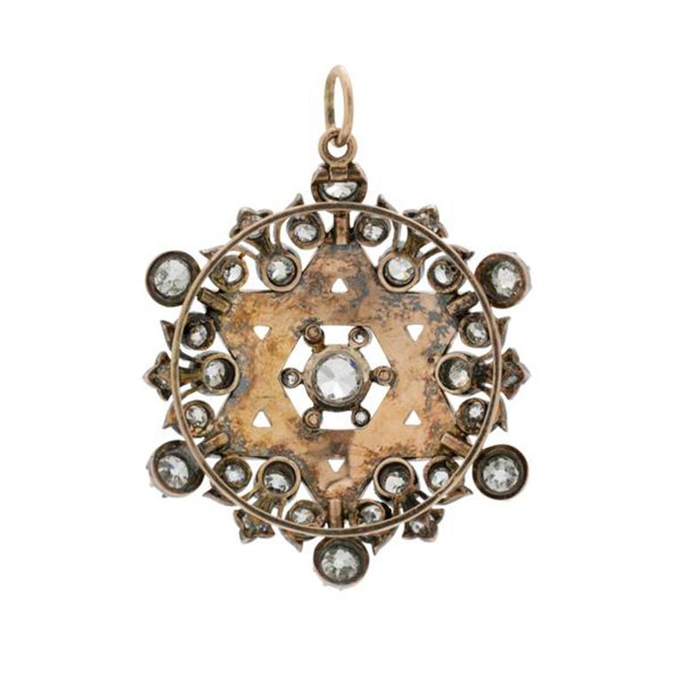 Victorian 15-18k Yellow Gold, Silver, Diamond & Persian Turquoise Star of David For Sale 1